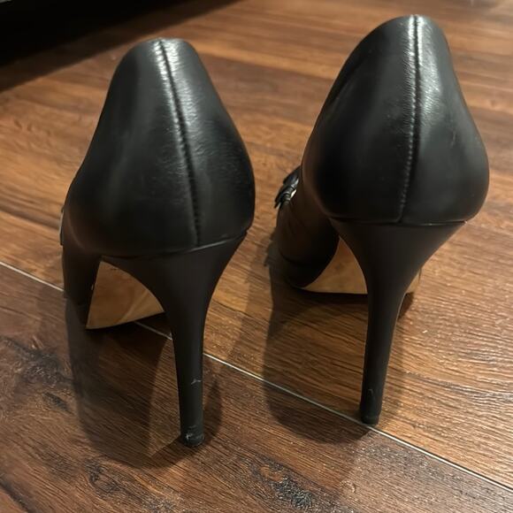 Ann Taylor Black Leather Heels with front Ruffle detail. - Picture 6 of 10